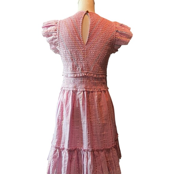 SAYLOR Blush Pink Tiered Zinnia Dress With Metallic Striped Threads Size Medium - Picture 6 of 13